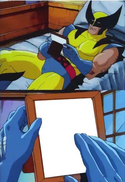 Wolverine reading in bed meme template