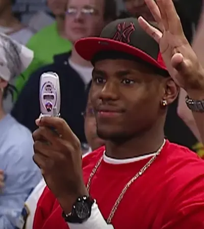 Young LeBron flip phone meme template